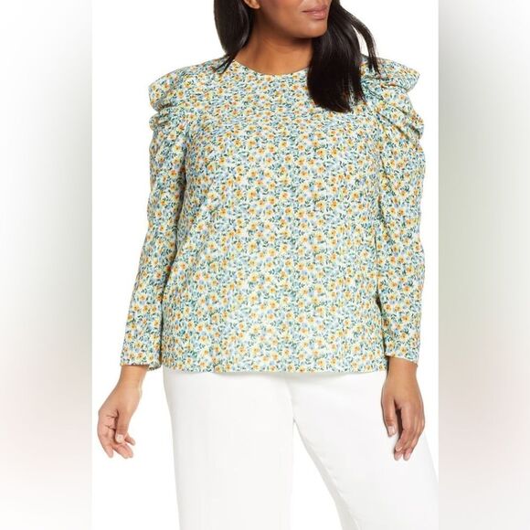Jason Wu Eloquii Floral Ruffle Sleeve Top - Picture 1 of 7